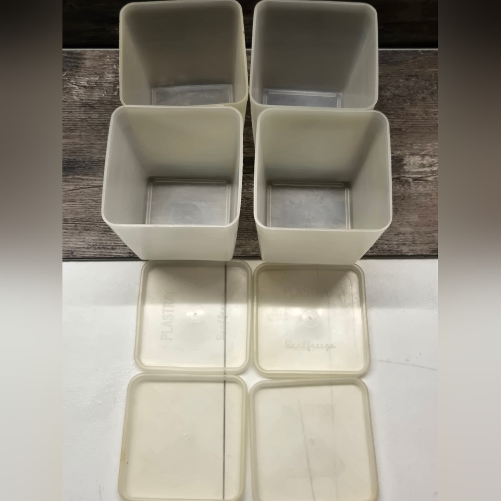 Vintage Vtg Plastray Freezer Mates Sheer Container (Set of 4)‎ Square With Lids